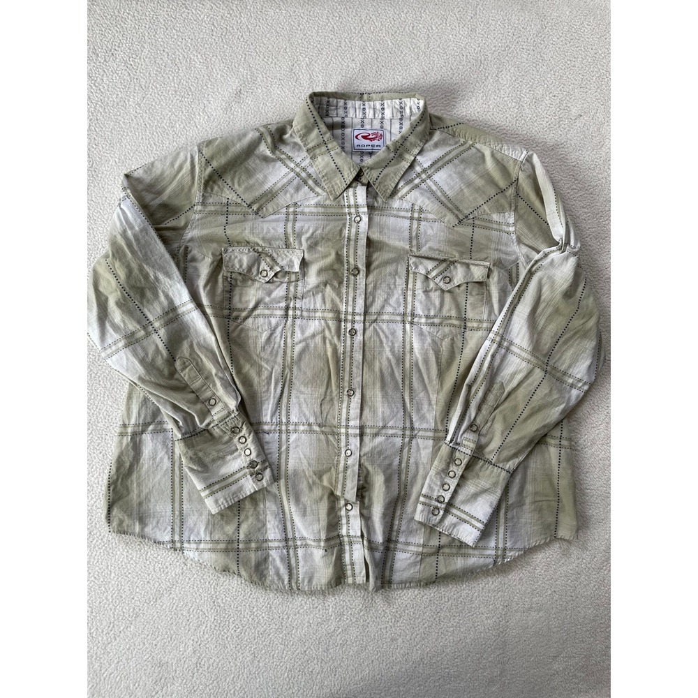 Roper Women 2XL Shirt Green Plaid Western Snap Button Long Sleeve 350-062-242GR